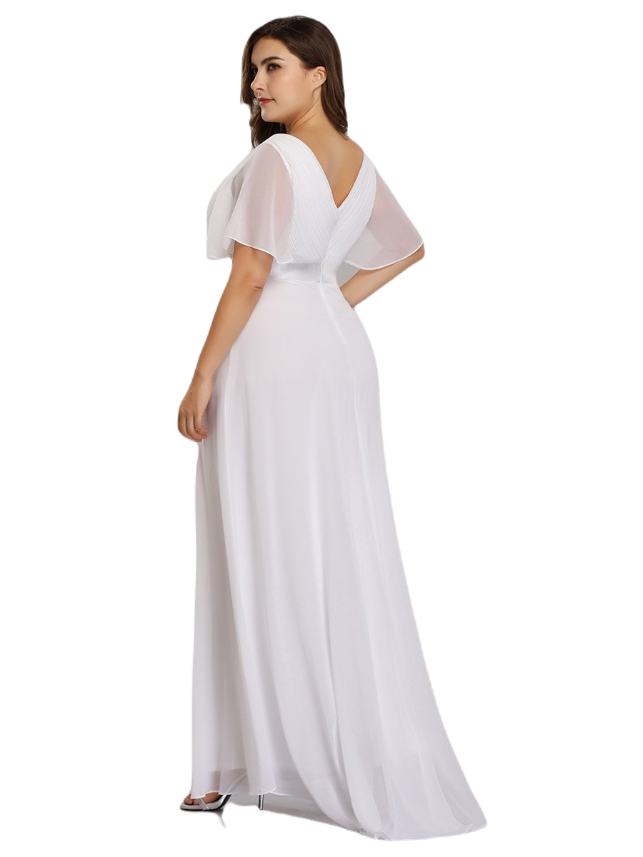 Vestido Elegante de Fiesta Largo Blanco Novia para Mujer Manga Ancha Cuello V T Ch a Talla Extra	