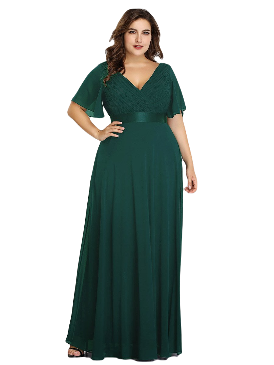 Vestido Elegante de Fiesta Largo Verde Esmeralda para Mujer Manga Ancha Cuello V T Ch a Talla Extra