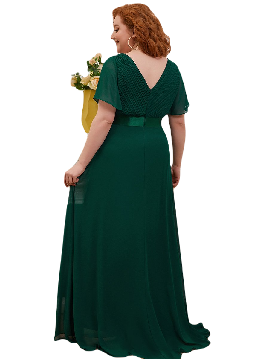 Vestido Elegante de Fiesta Largo Verde Esmeralda para Mujer Manga Ancha Cuello V T Ch a Talla Extra