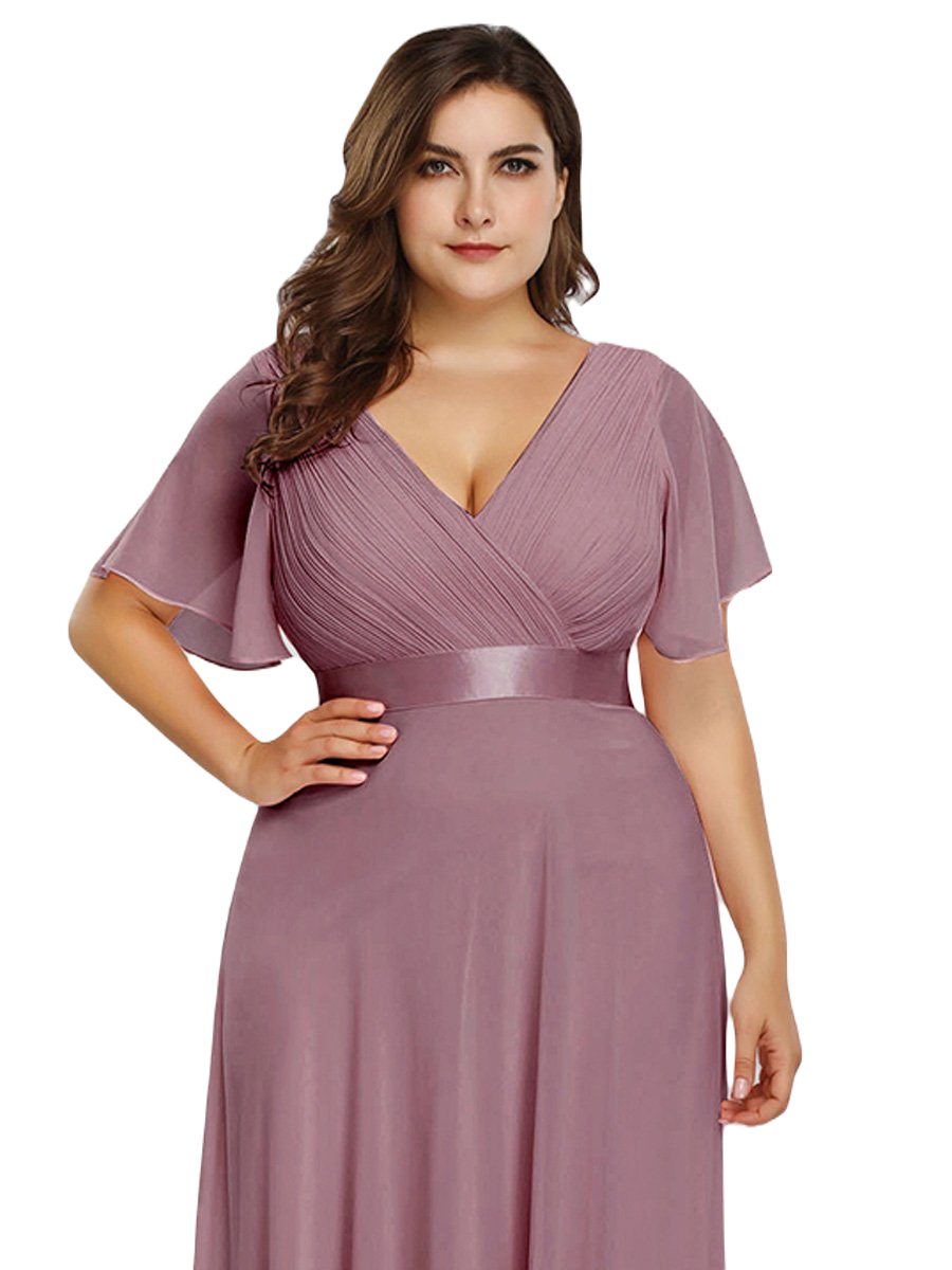 Vestido Elegante de Fiesta Largo Morado Uva para Mujer Manga Ancha Cuello V  T Ch a Talla