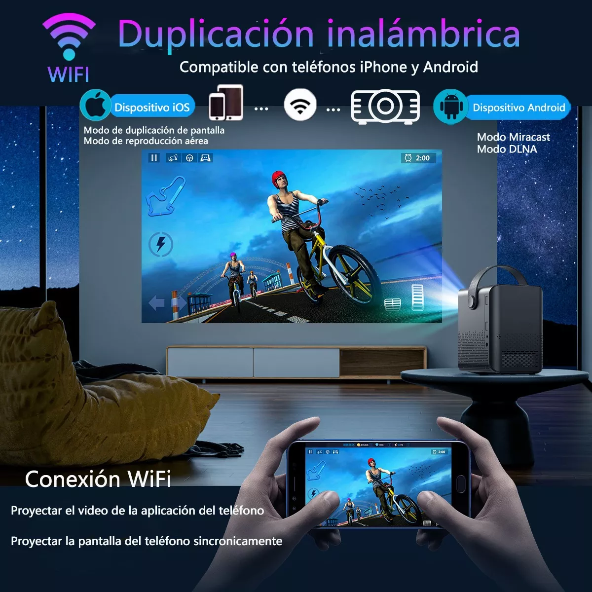 Proyector Wifi Para Celular Android, iPhone De 1080p 5000lm