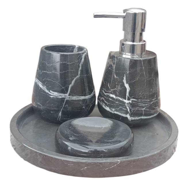 Juego de Baño de Mármol Negro, Modelo Redondo