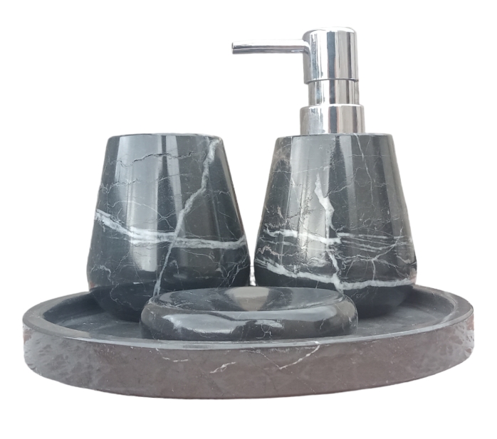 Juego de Baño de Mármol Negro, Modelo Redondo