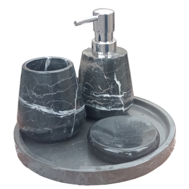 Juego de Baño de Mármol Negro, Modelo Redondo