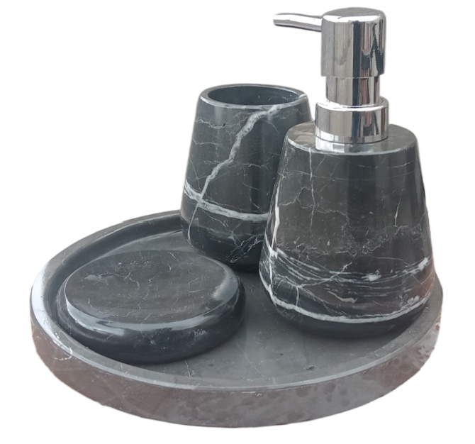 Juego de Baño de Mármol Negro, Modelo Redondo