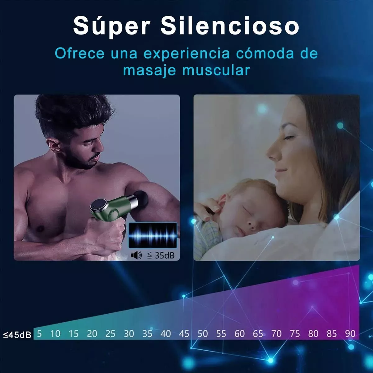 Pistola De Masaje Muscular Mini 32 Niveles Ajustable 8 Cabez