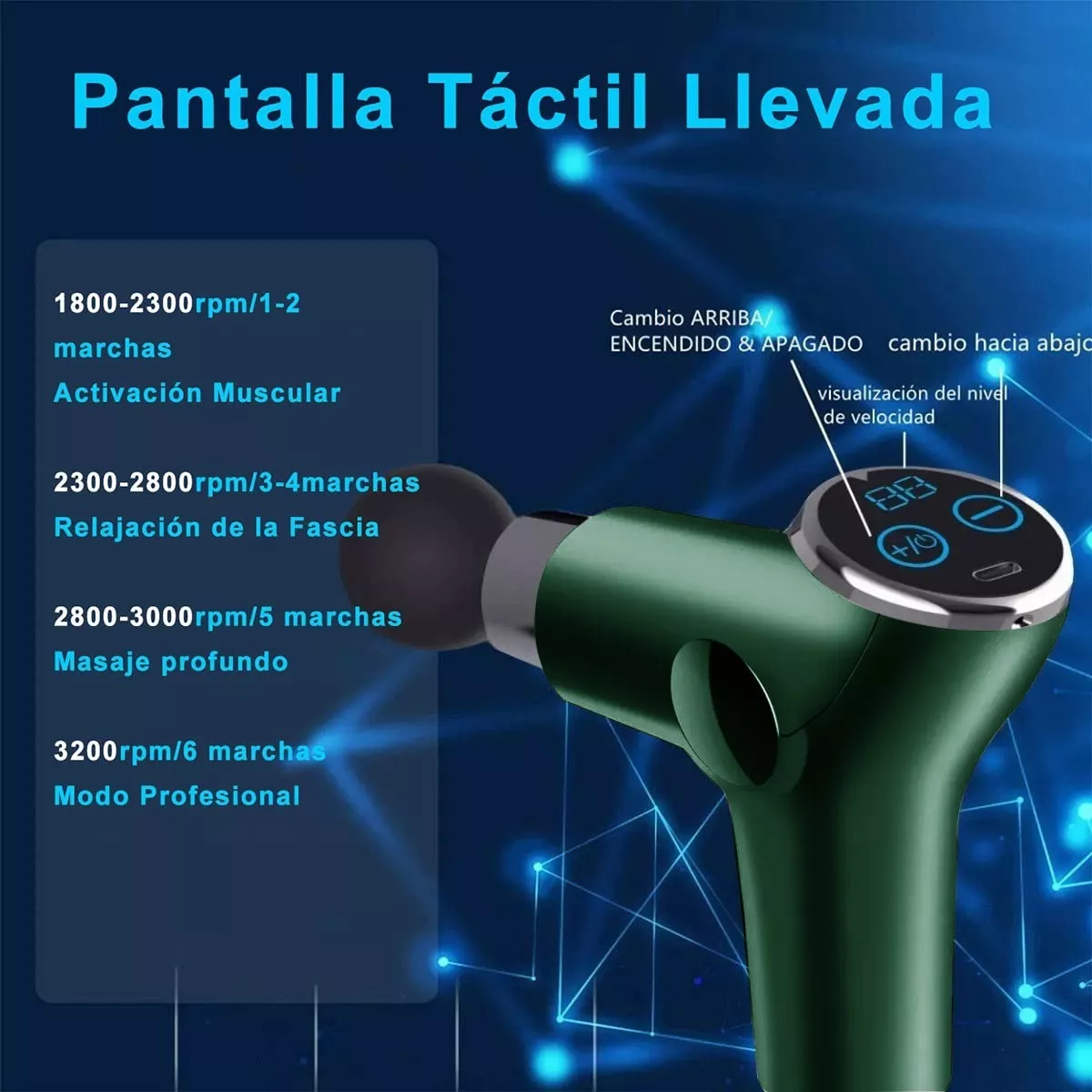 Pistola De Masaje Muscular Mini 32 Niveles Ajustable 8 Cabez