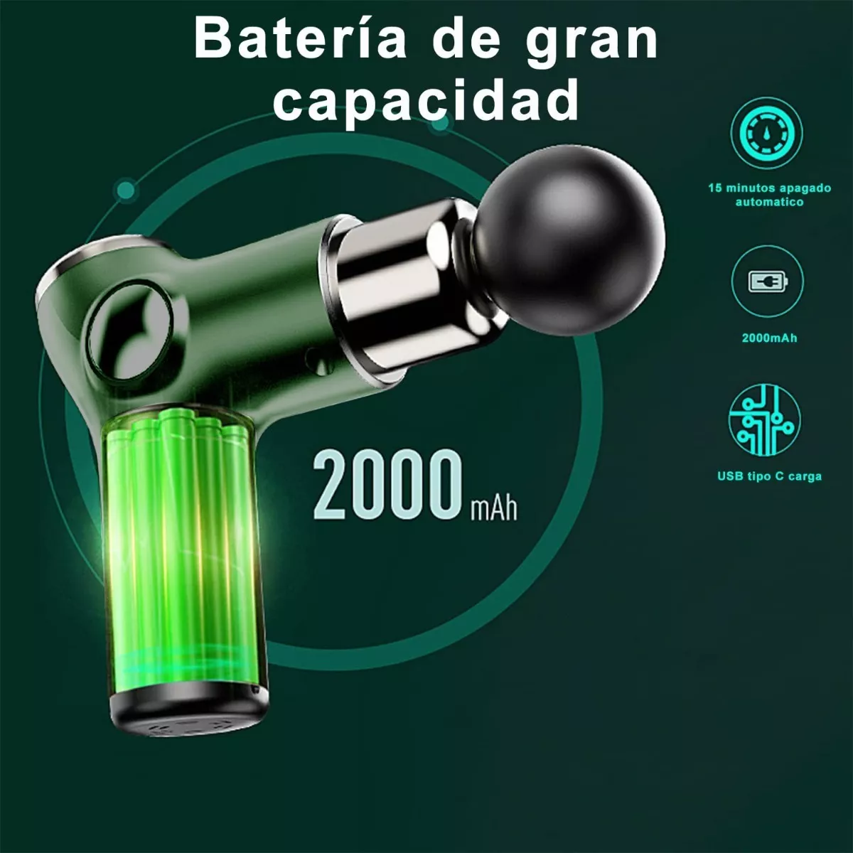 Mini Pistola De Masaje Muscular 32 Nivele Ajustable 8 Cabeza