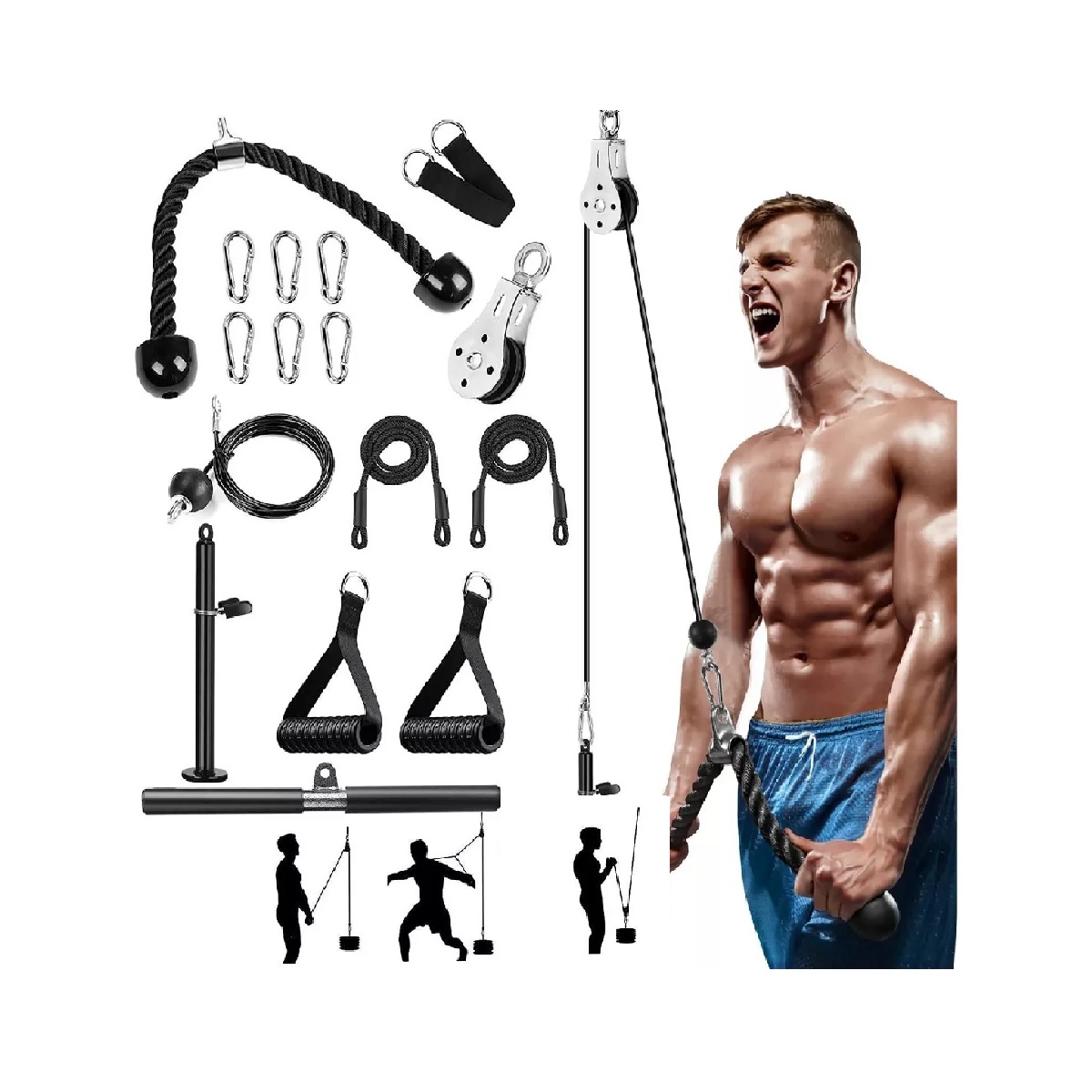 Set Equipo Fitness Gimnasio Polea Cable Brazo Biceps Triceps 