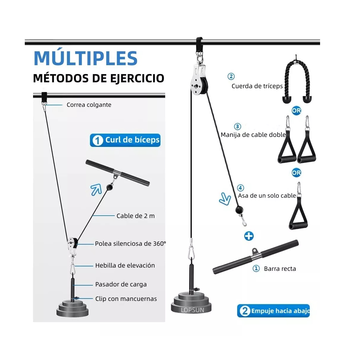 Set Equipo Fitness Gimnasio Polea Cable Brazo Biceps Triceps 