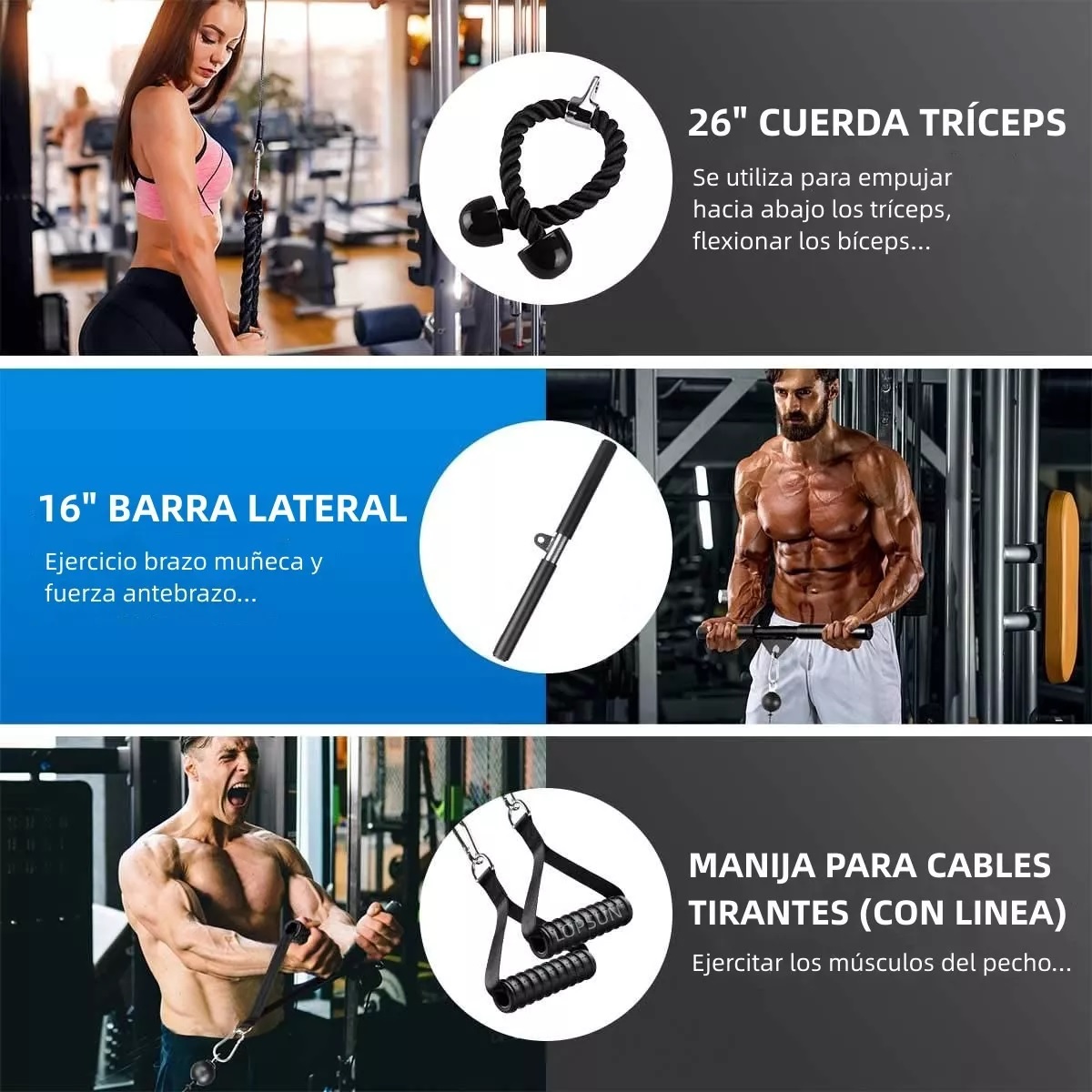 Set Equipo Fitness Gimnasio Polea Cable Brazo Biceps Triceps 