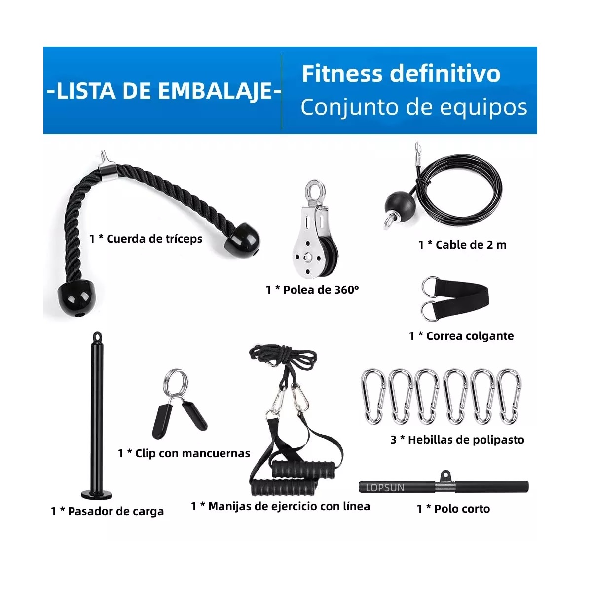 Set Equipo Fitness Gimnasio Polea Cable Brazo Biceps Triceps 
