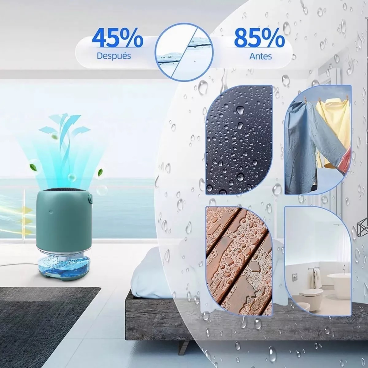 Deshumidificador Eléctrico Portátil Azul Con Luces Led