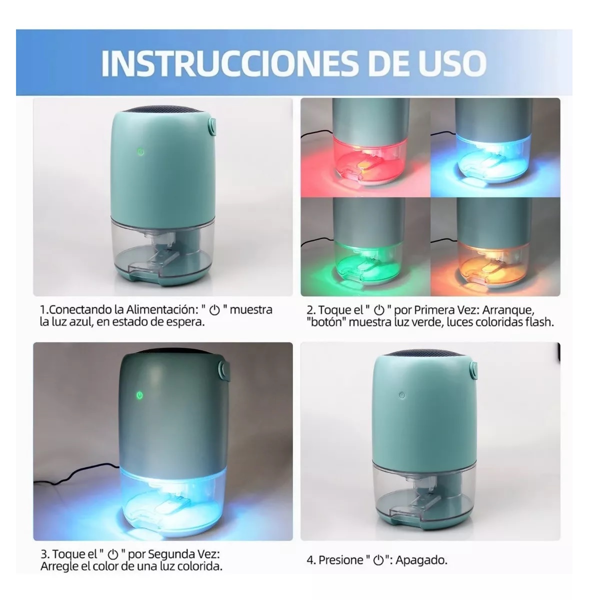 Deshumidificador Eléctrico Portátil Azul Con Luces Led