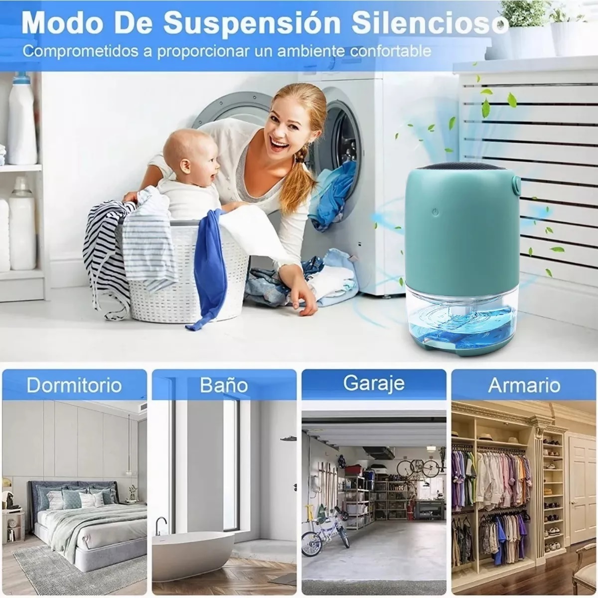 Deshumidificador Eléctrico Portátil Azul Con Luces Led