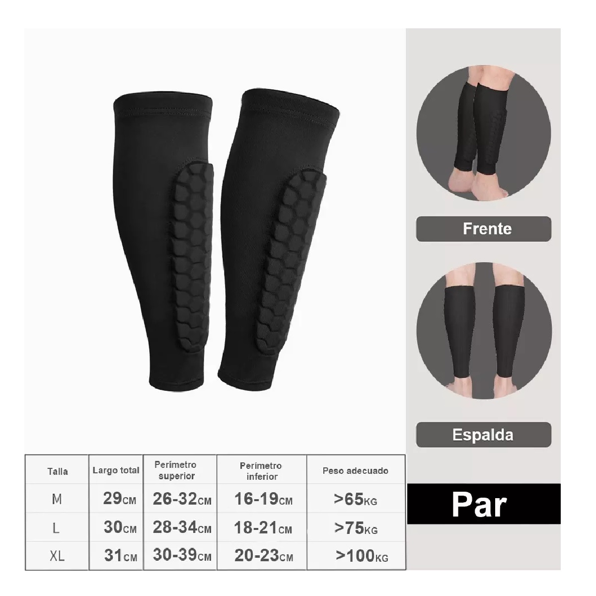 Espinilleras Deportivas Fútbol Panel De Abeja Unisex 1 Par L Negro