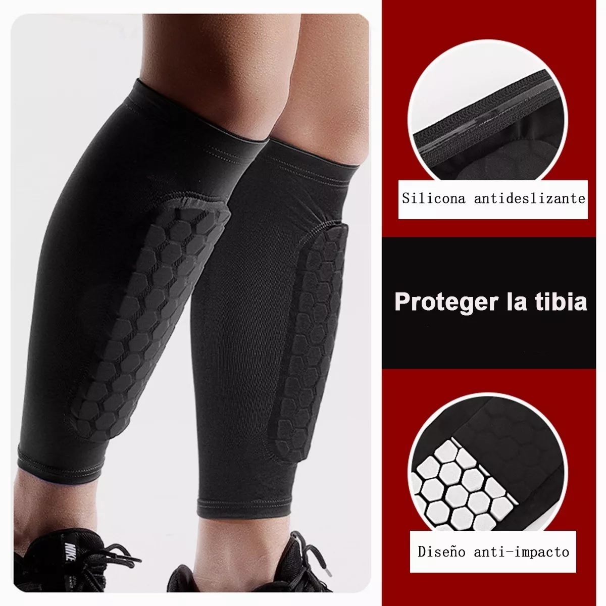 Espinilleras Deportivas Fútbol Panel De Abeja Unisex 1 Par L Negro