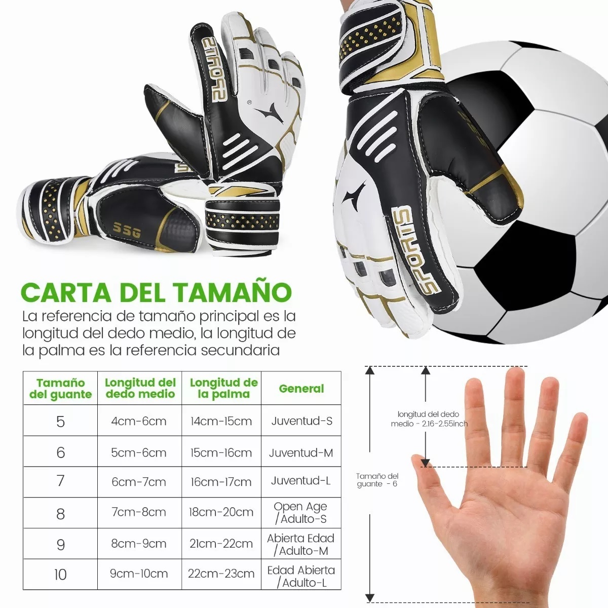 Guantes De Portero De Fútbol Para Niños Y Jóvenes Negro Talla 5