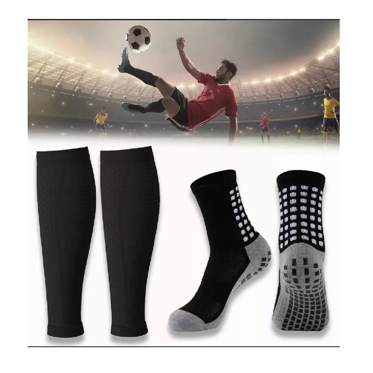 Manga Media Y Calceta Antiderrapante Futbol Niños Negro