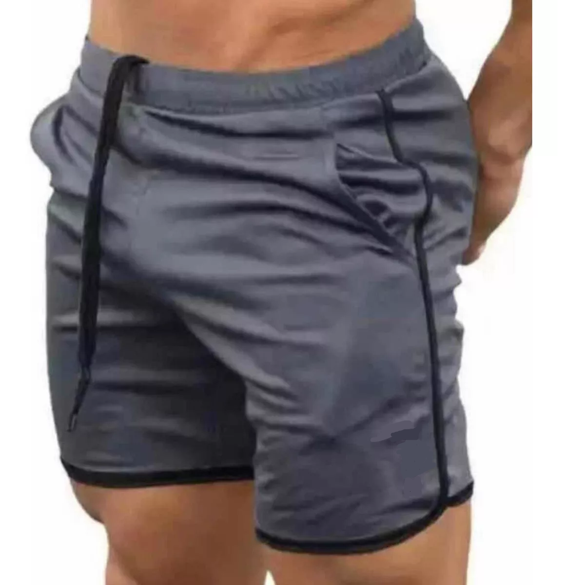 Short Deportivo Ejercicio Gym Slim Fit Elástico Gris Obscuro M