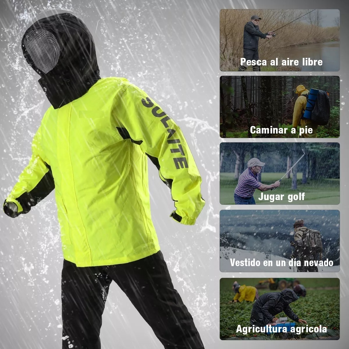 Impermeable Motociclista Reflejante Con Capucha L Verde