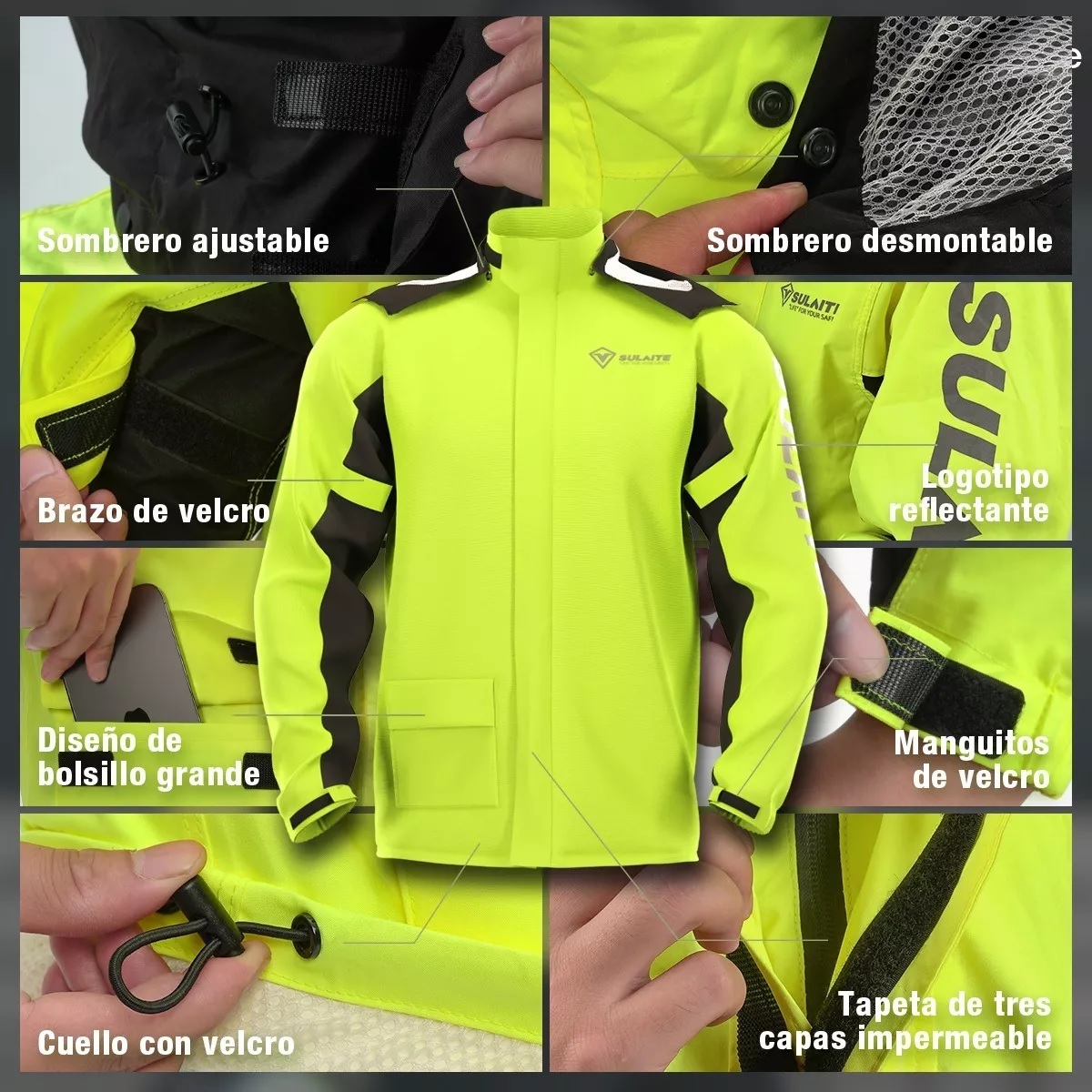 Impermeable Motociclista Reflejante Con Capucha L Verde