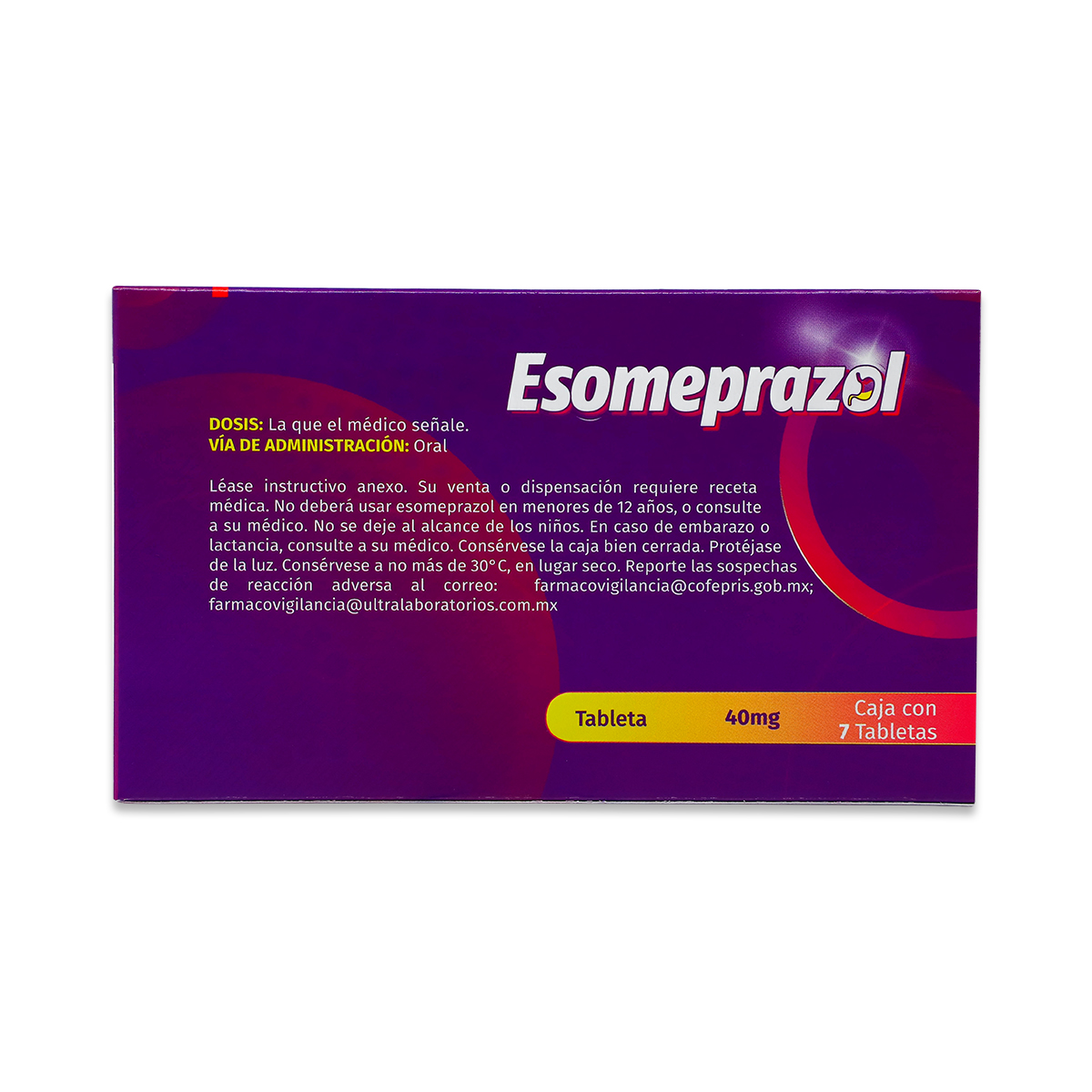 ESOMEPRAZOL, CAJA CON 7 TABLETAS 40 MG, ULTRA