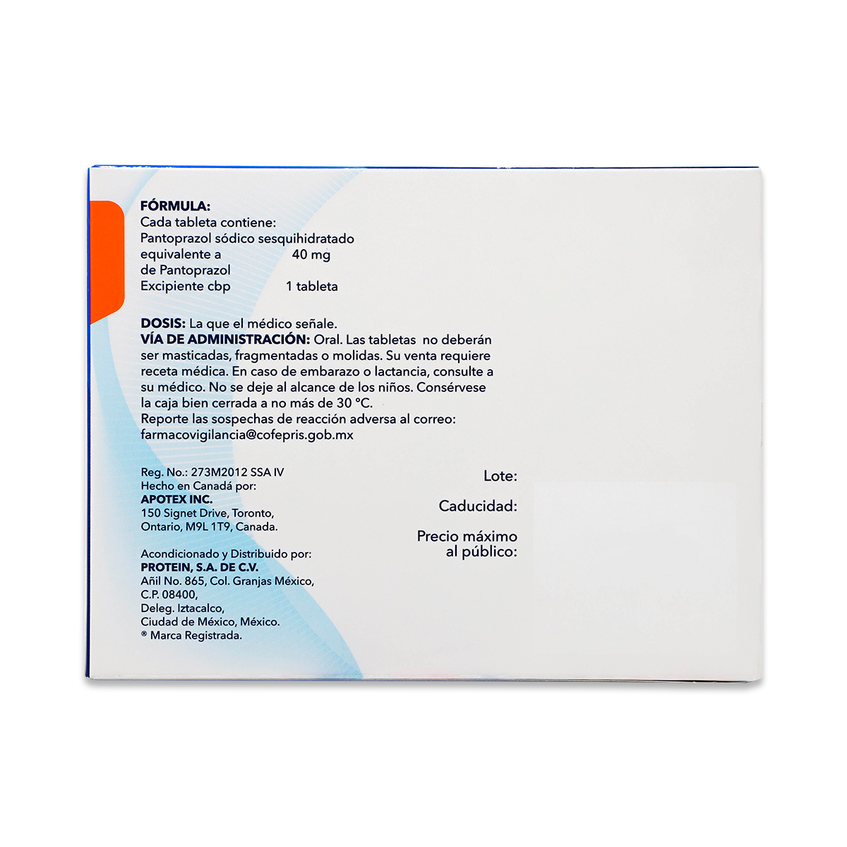 PANTOPRAZOL, CAJA CON 28 TABLETAS 40 MG, APOTEX