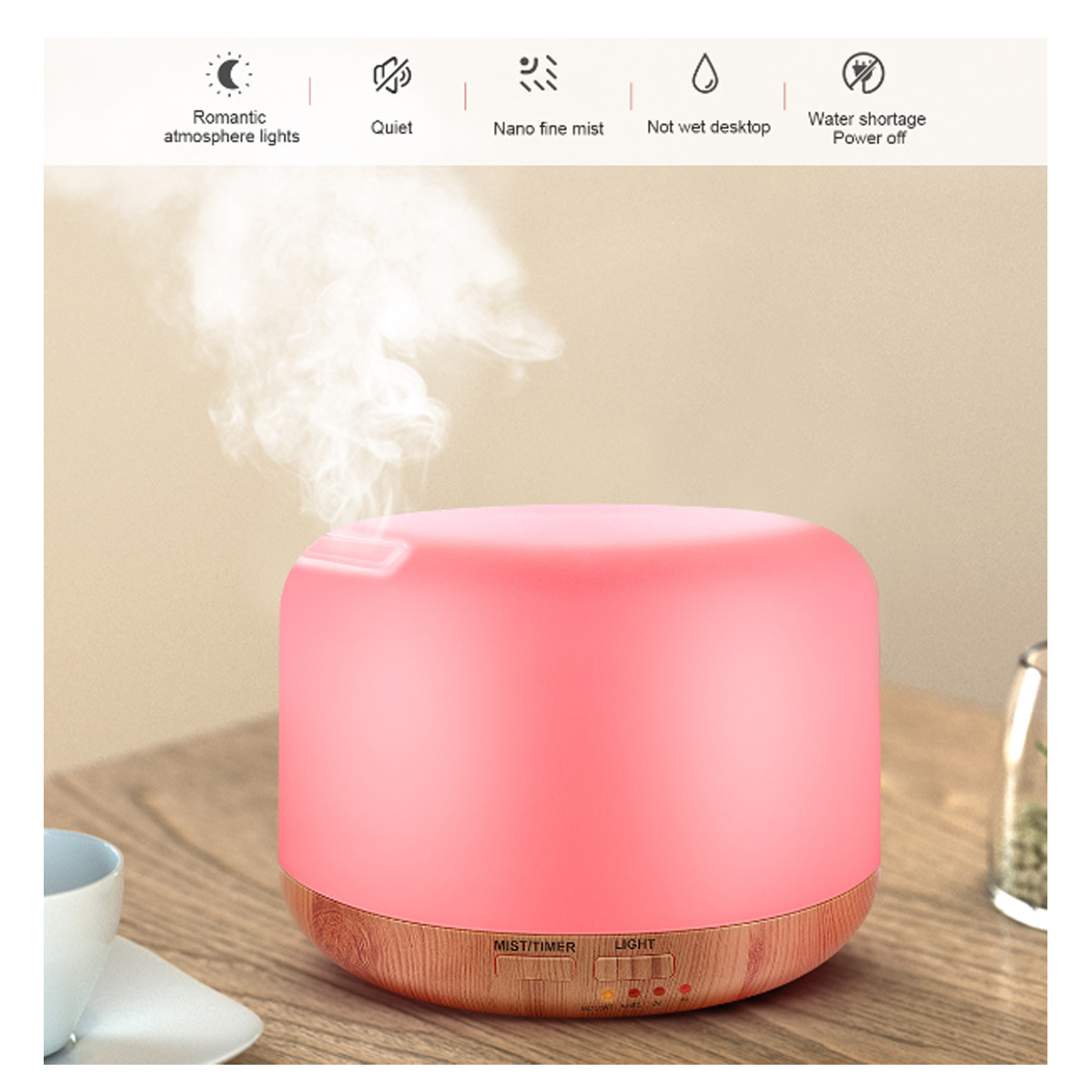 Difusor De Aroma Con Control Diseño Madera Café Blanco 300ml