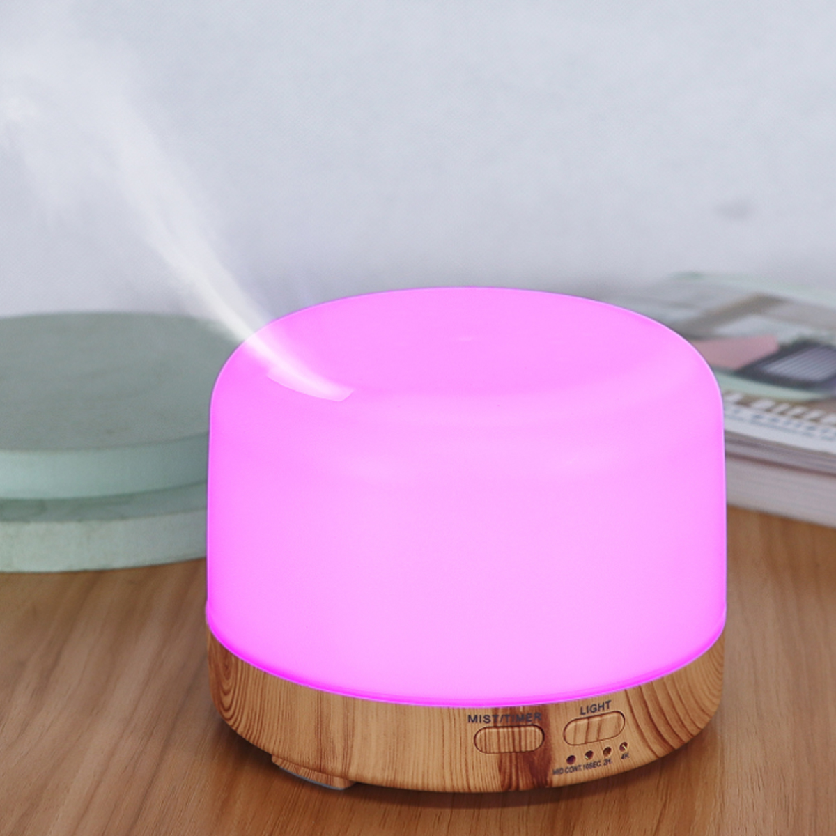 Difusor De Aroma Con Control Diseño Madera Café Blanco 300ml