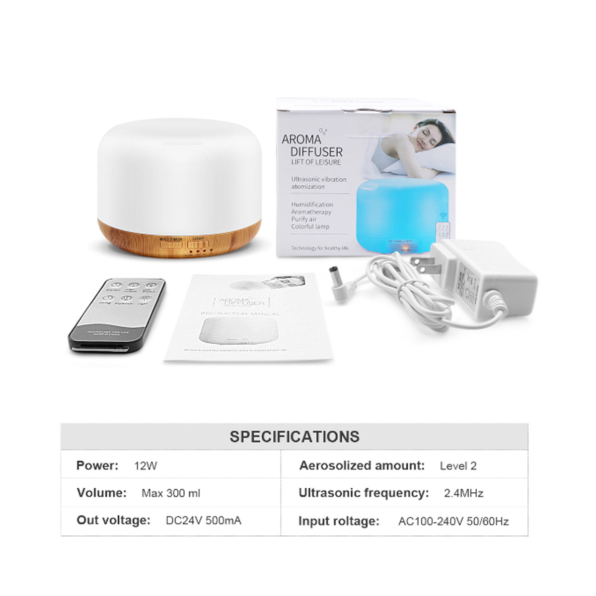 Difusor De Aroma Con Control Diseño Madera Café Blanco 300ml