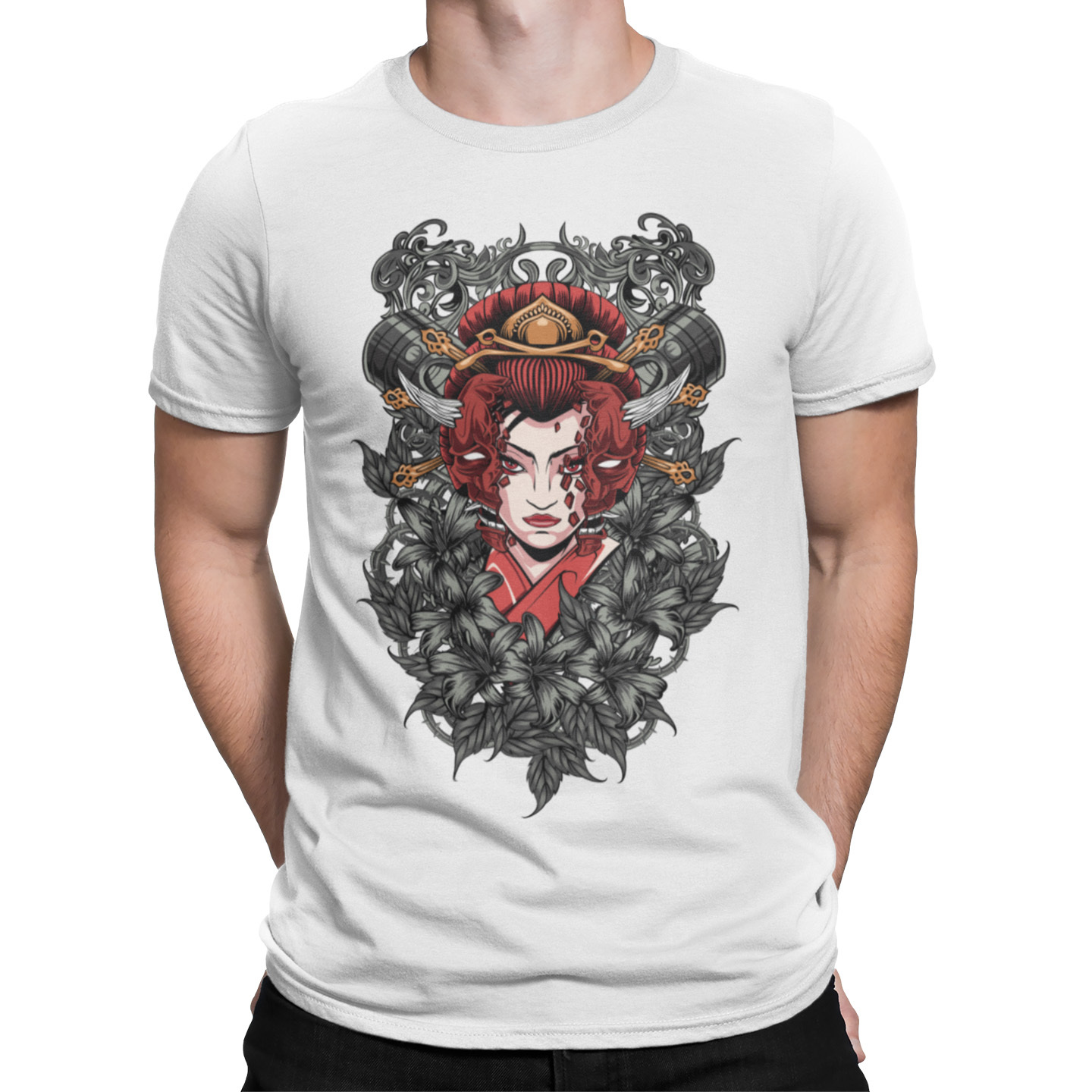Playera Dama y Caballero Geisha con Máscara Cultura Japonesa