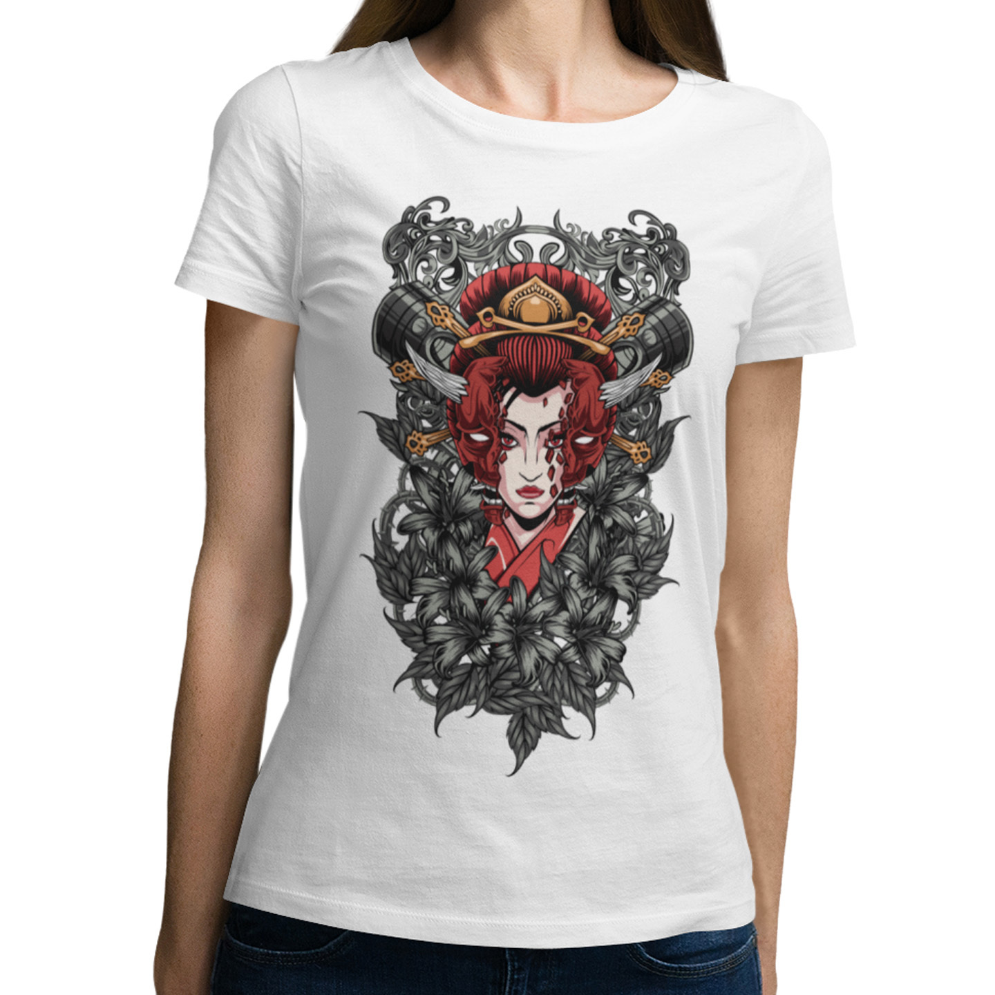 Playera Dama y Caballero Geisha con Máscara Cultura Japonesa