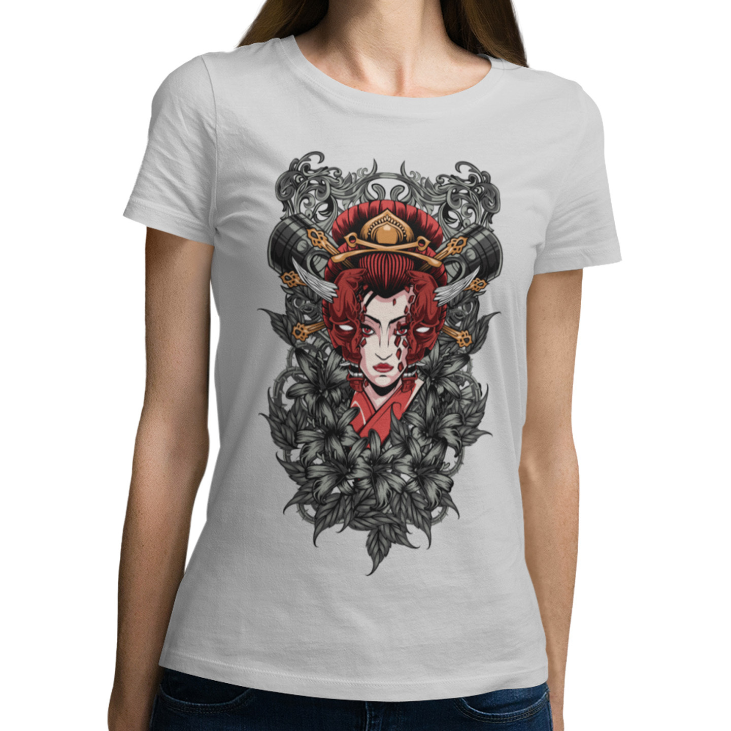 Playera Dama y Caballero Geisha con Máscara Cultura Japonesa