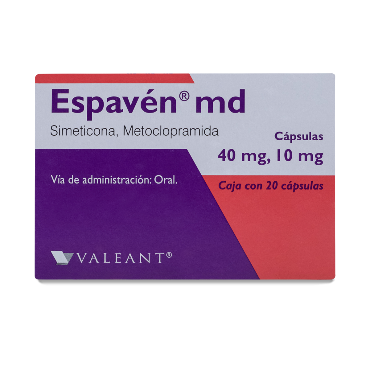 ESPAVEN MD, SIMETICONA - METOCLOPRAMIDA, CAJA CON 20 CAPSULAS, VALEANT