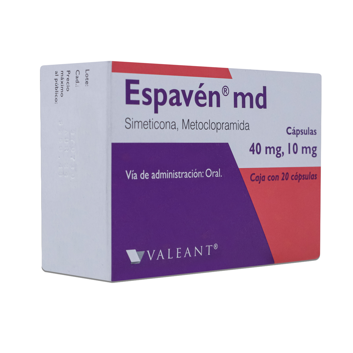 ESPAVEN MD, SIMETICONA - METOCLOPRAMIDA, CAJA CON 20 CAPSULAS, VALEANT