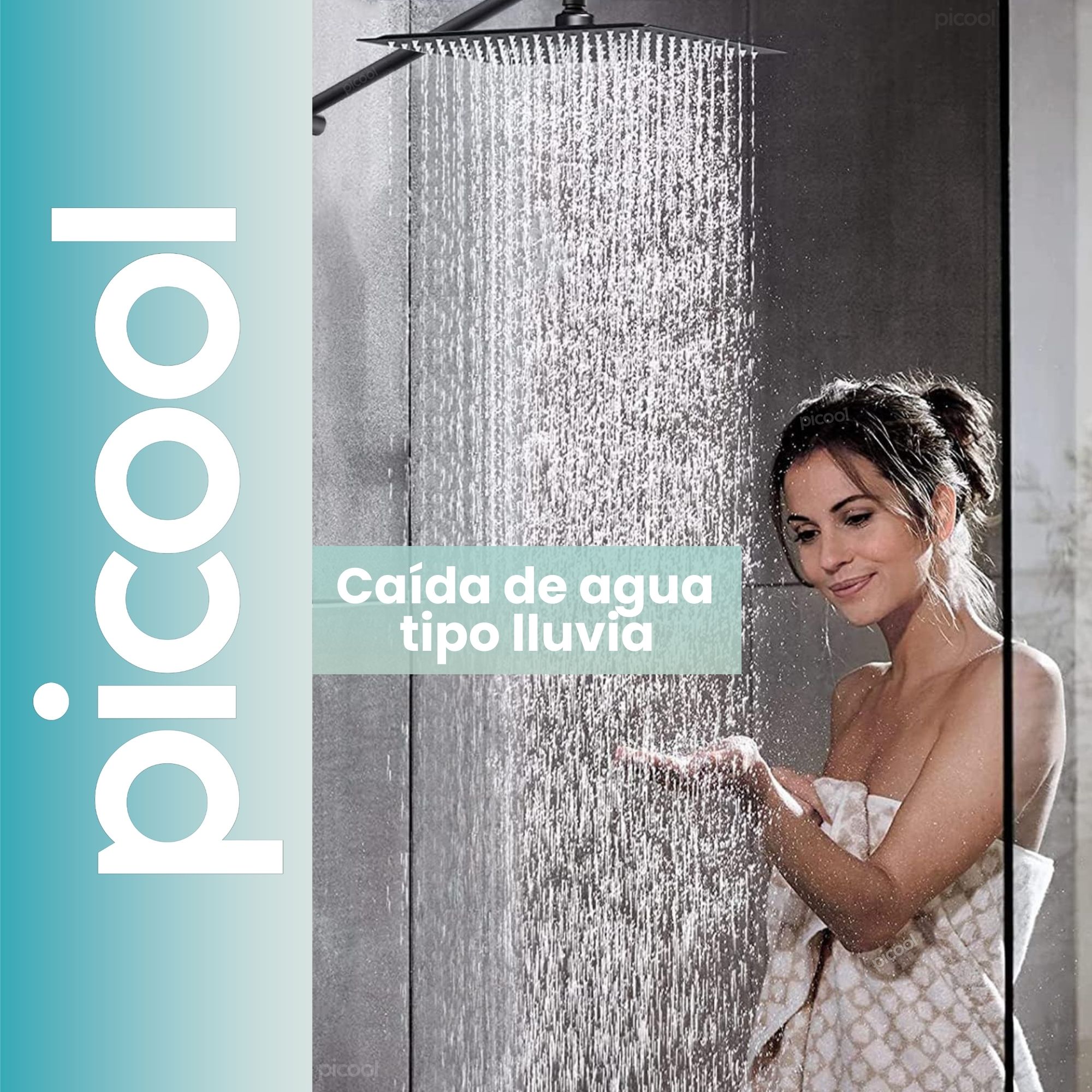 Regadera Cuadrada Negra Y Tubo Tipo Lluvia Reforzada Acero