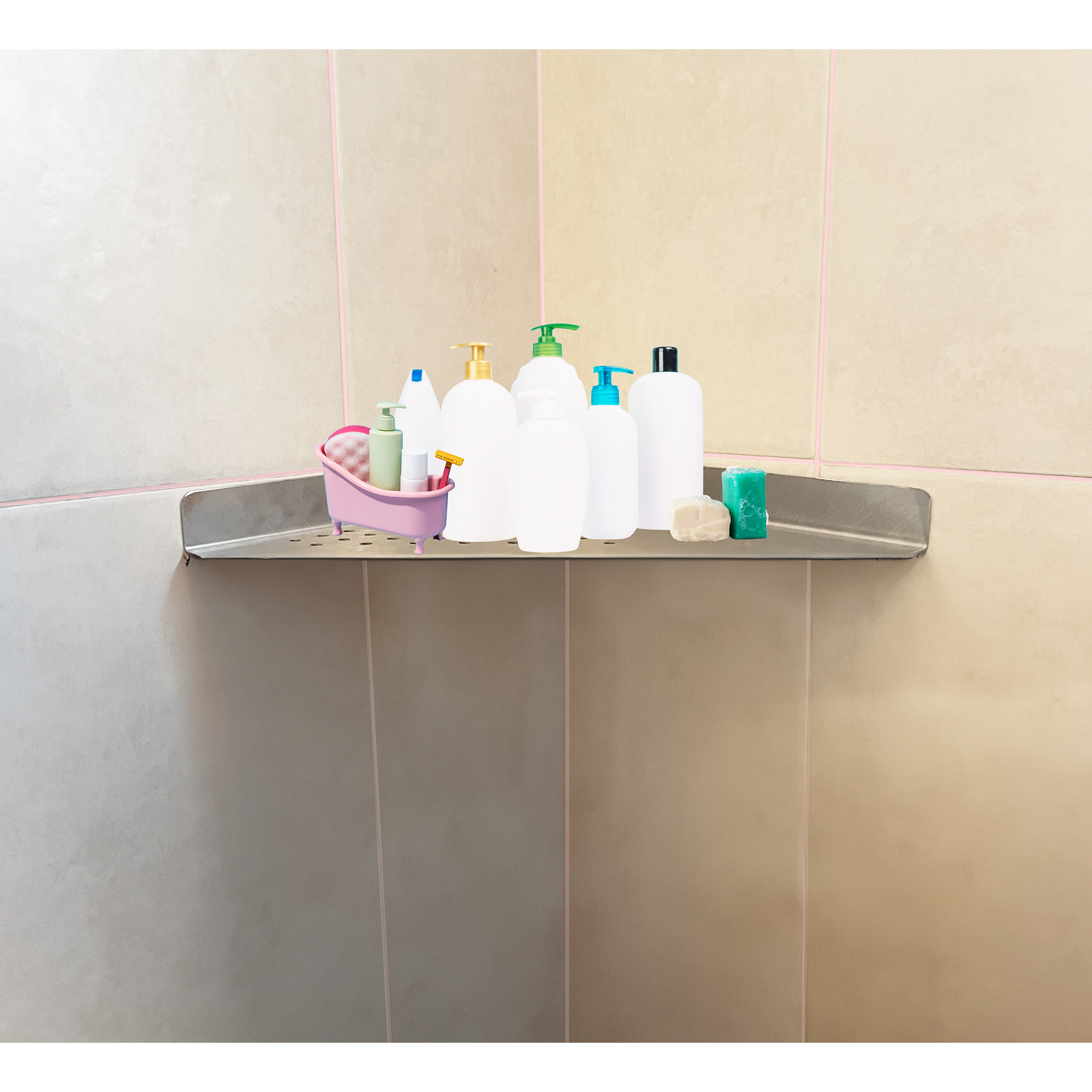 KAMPEK - Estante Esquinero para Regadera de Acero Inoxidable con Desagües, La Solución Ideal para Organizar tus Artículos de Baño