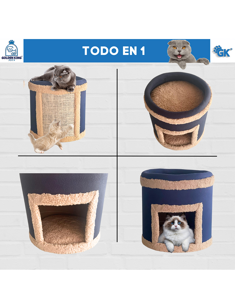 Cama Rascador Casa para Gatos Mexicano Incluye Catnip mini jumbo Azul
