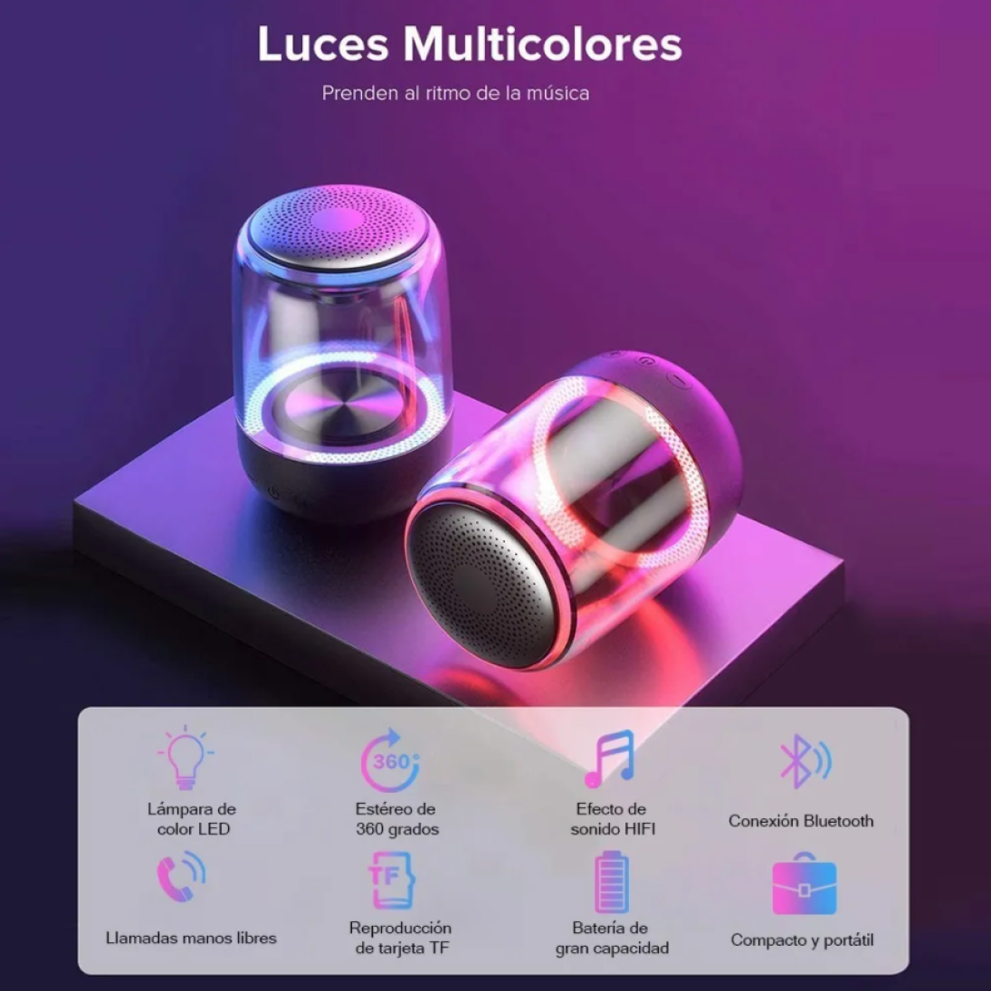 Bocina Portátil con Luces LED y Bluetooth 5.0 Blanco