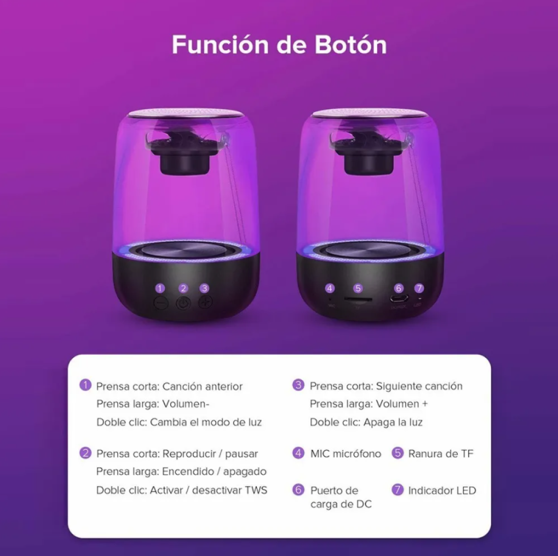 Bocina Portátil con Luces LED y Bluetooth 5.0 Blanco