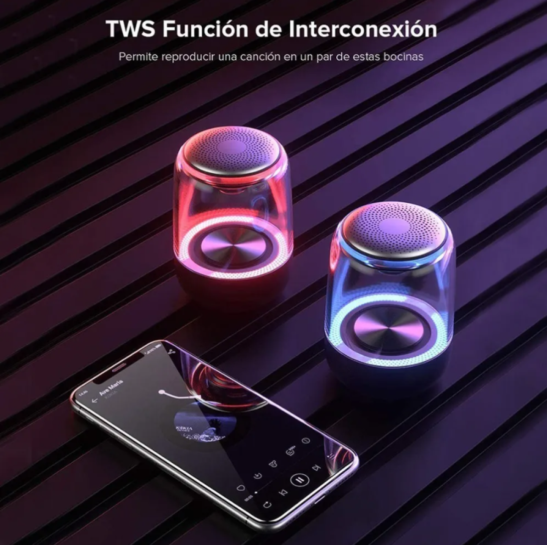 Bocina Portátil con Luces LED y Bluetooth 5.0 Blanco