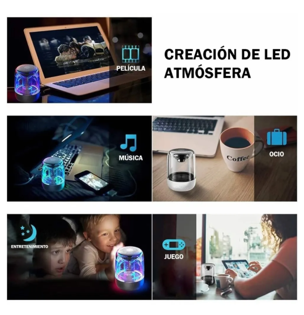 Bocina Portátil con Luces LED y Bluetooth 5.0 Blanco