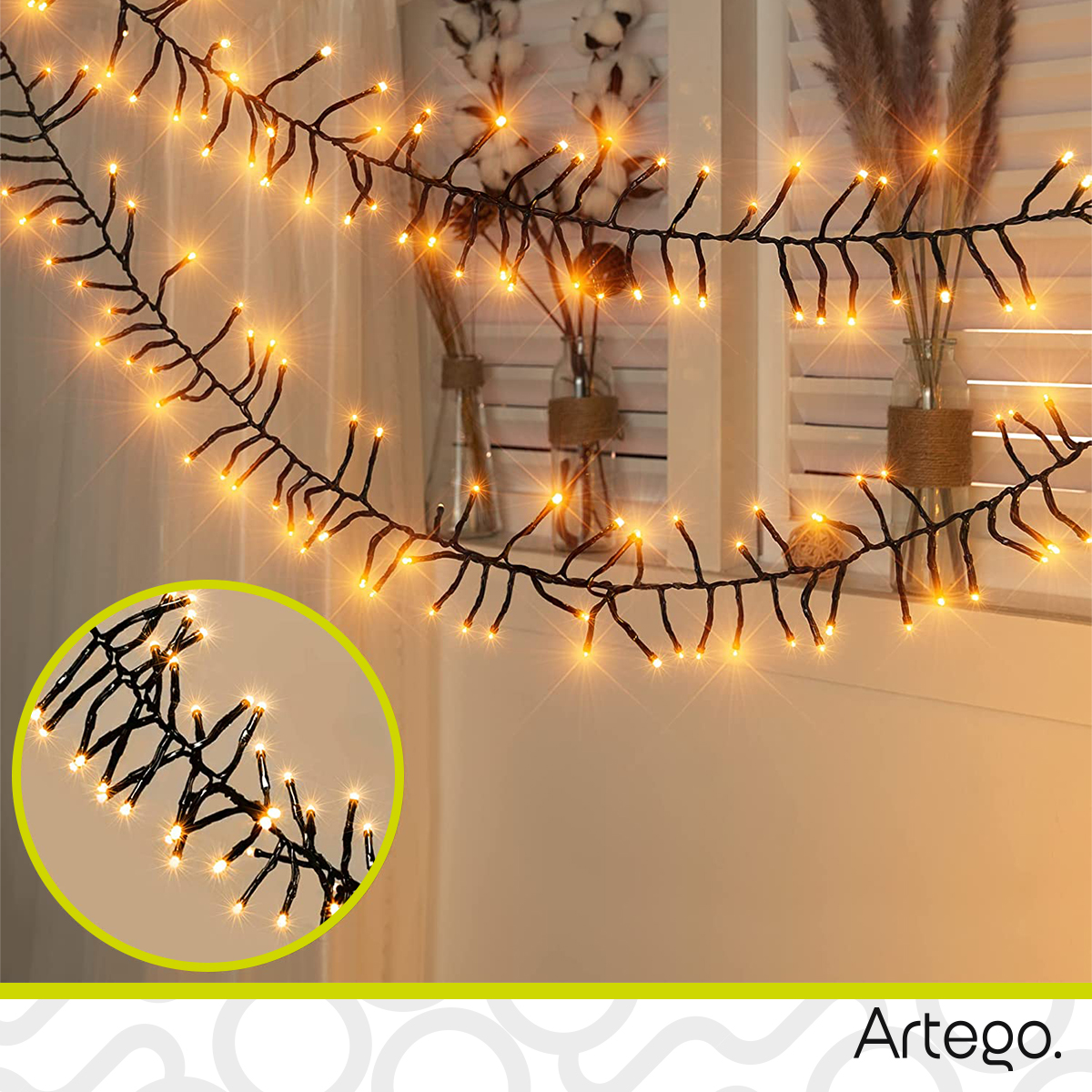 Luces de navidad serie 300 led CLUSTER alta densidad Artego uso interior exterior con temporizador Decoración luces Navideñas eventos bodas LED christmas