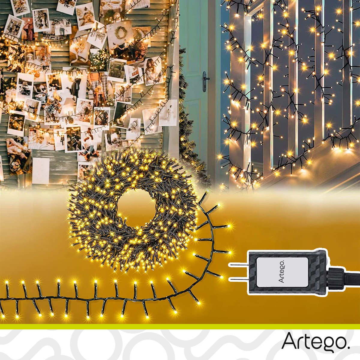 Luces de navidad serie 300 led CLUSTER alta densidad Artego uso interior exterior con temporizador Decoración luces Navideñas eventos bodas LED christmas