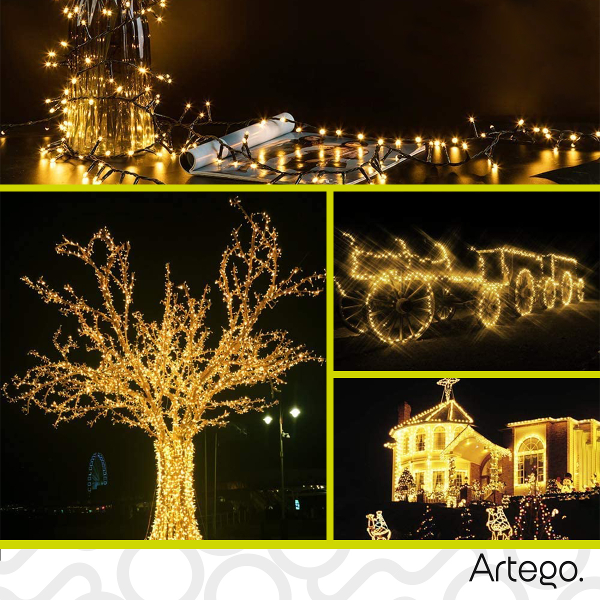 Luces de navidad serie 300 led CLUSTER alta densidad Artego uso interior exterior con temporizador Decoración luces Navideñas eventos bodas LED christmas