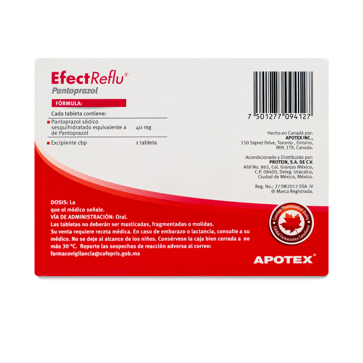 EFECTREFLU PANTOPRAZOL CAJA CON 14 TABLETAS 40 MG APOTEX