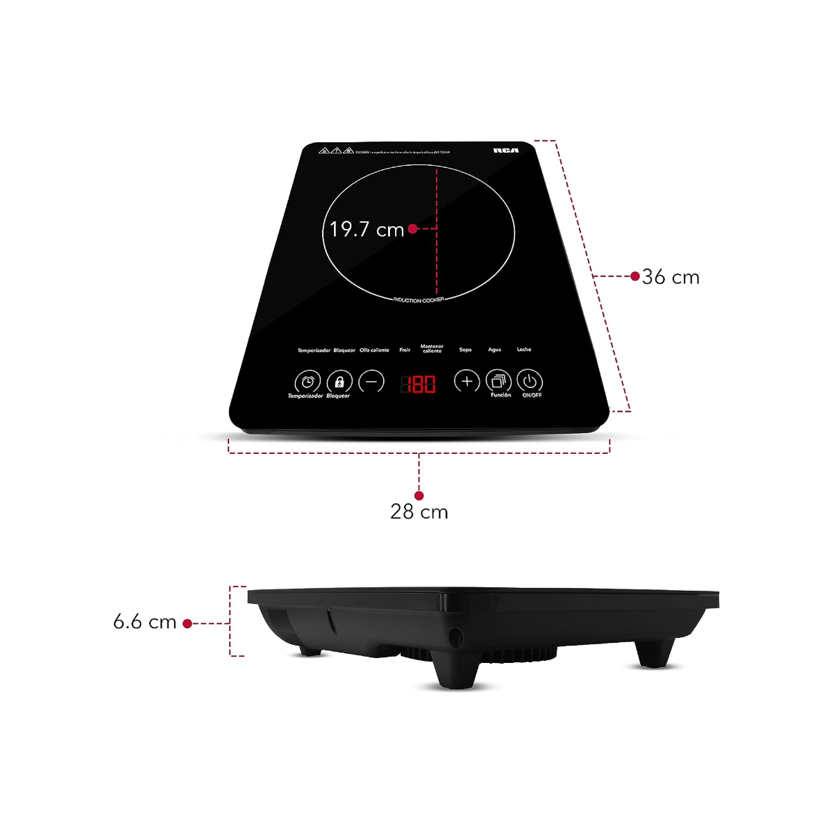 RCA RC-12A3 Parrilla de inducción, 8 niveles de temperatura, color negro