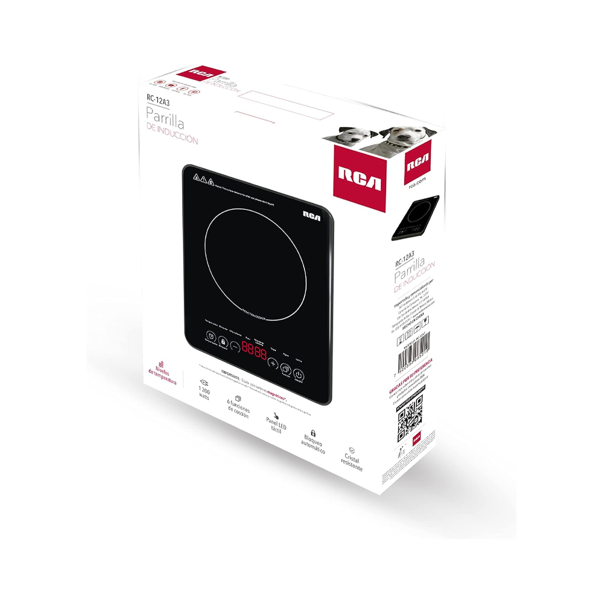 RCA RC-12A3 Parrilla de inducción, 8 niveles de temperatura, color negro