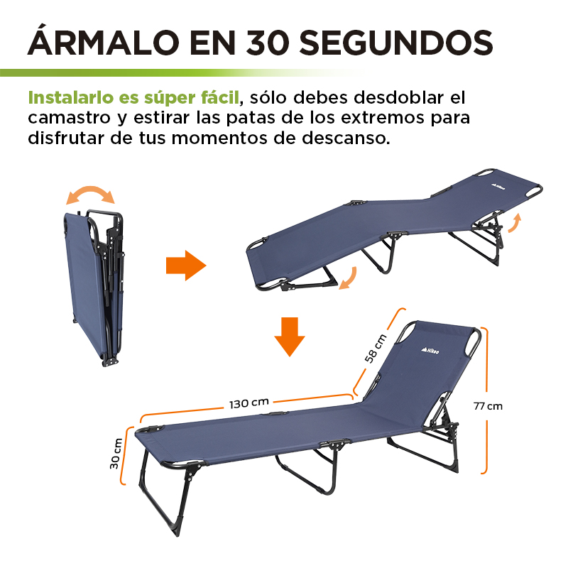 Catre Plegable Camastro Portátil Ultra Resistente 4 Alturas Hikeo
